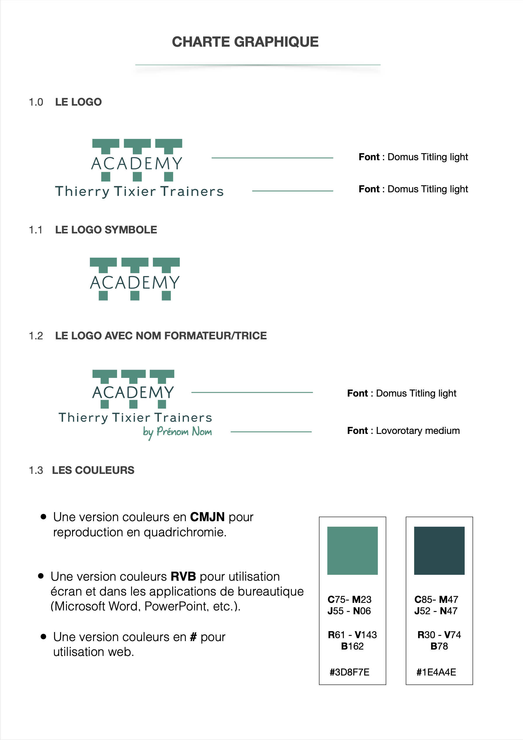 Identité visuelle logo, charte graphique , typographie, couleurs et déclinaison société de formation