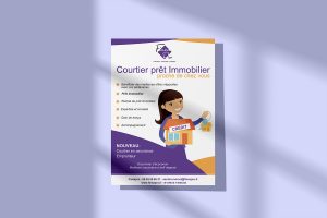 FLYER COURTIER EN ASSURANCE, illustration mise en page, support de communication imprimé.