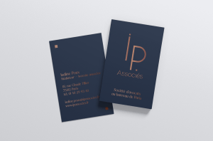 Carte de visite avocat à Paris droit des société bleu nuit et dégradée cuivré