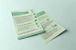 création flyer chiropracteur, tonalité vert et beige, nature confiance. Mise en avant des prestations mise ne page et illustrations