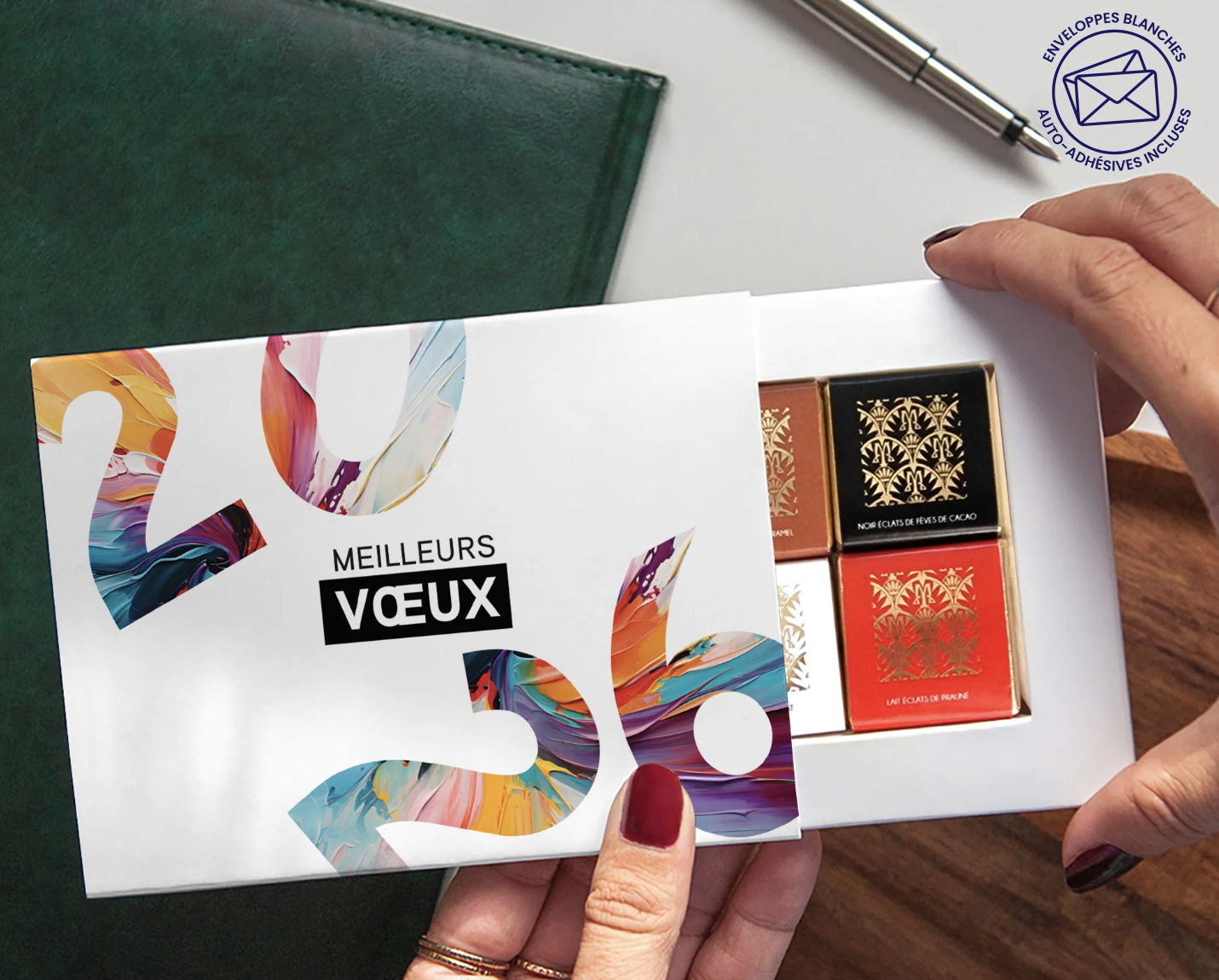arte de vœux chocolat, carte de vœux cadeau, support original entreprise.